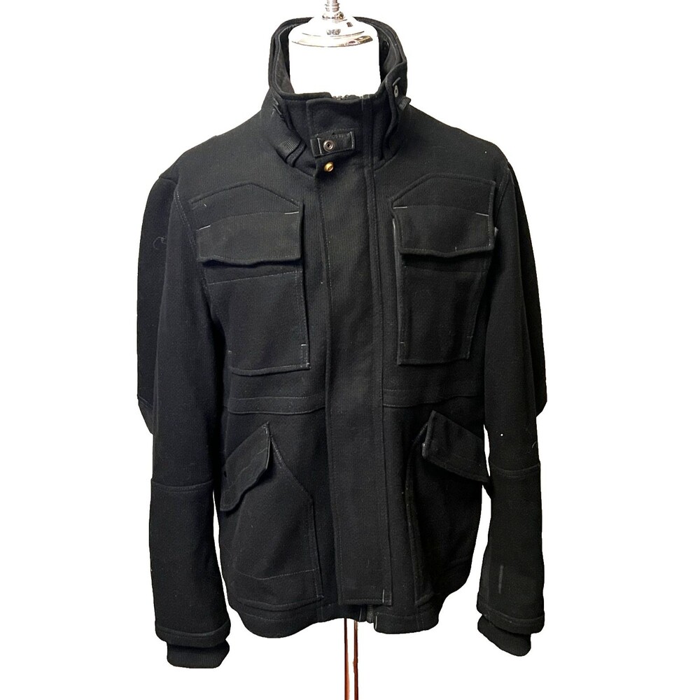 Vtg G-Star Raw Denim Black MFD Field Wool Jacket Coat Mens XXL Military Goth Emo